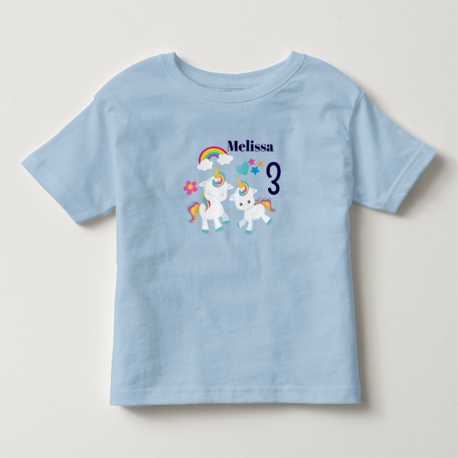 Cute Dancing Unicorns Magical Rainbow Birthday Toddler T-shirt (Front)