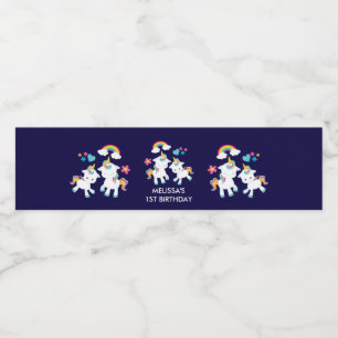 Cute Dancing Unicorns Magical Rainbow Birthday Water Bottle Label