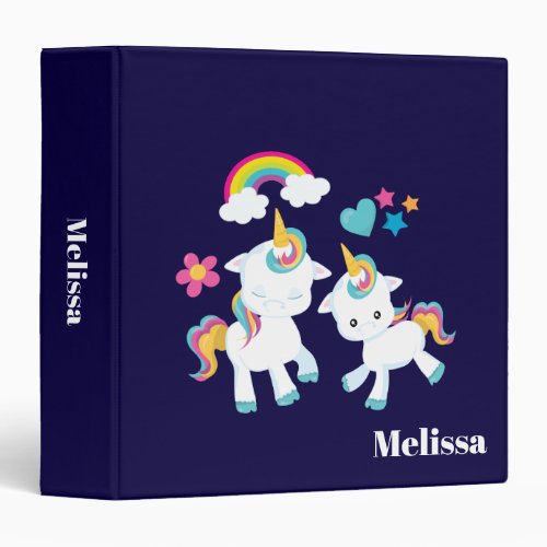 Cute Dancing Unicorns Magical Rainbow  Stars 3 Ring Binder