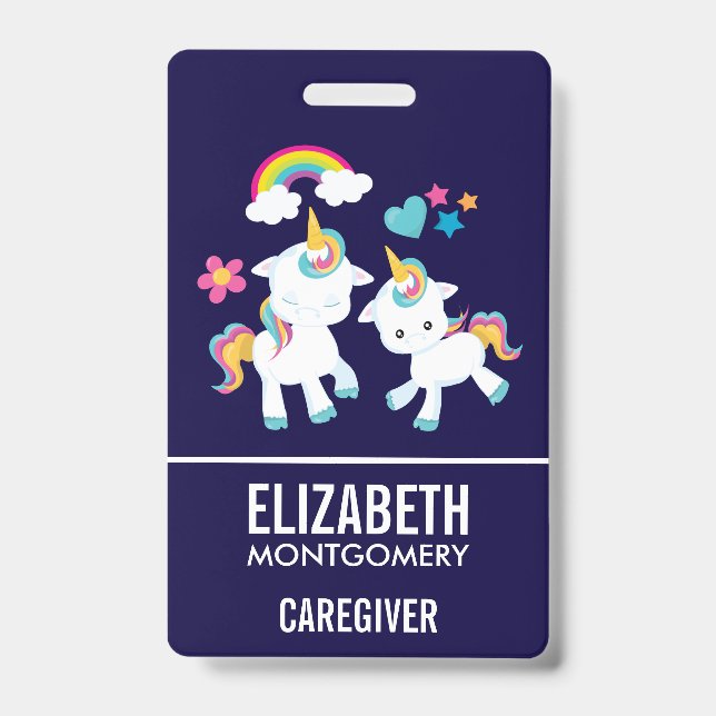 Cute Dancing Unicorns Magical Rainbow & Stars Badge (Front)