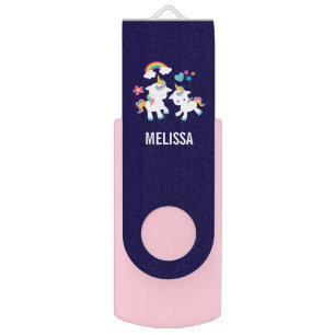Cute Dancing Unicorns Magical Rainbow & Stars Flash Drive