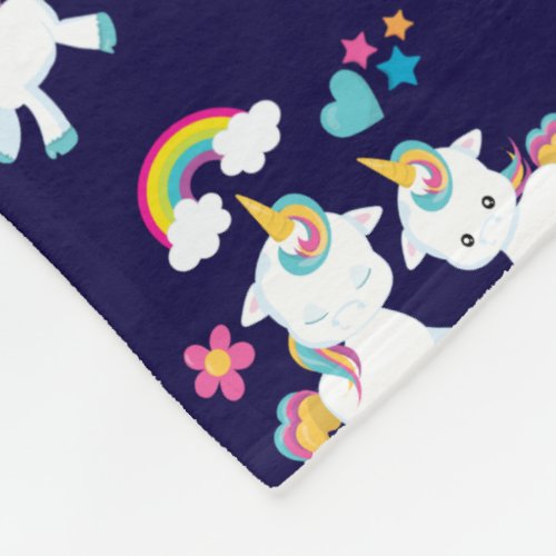 Cute Dancing Unicorns Magical Rainbow  Stars Fleece Blanket