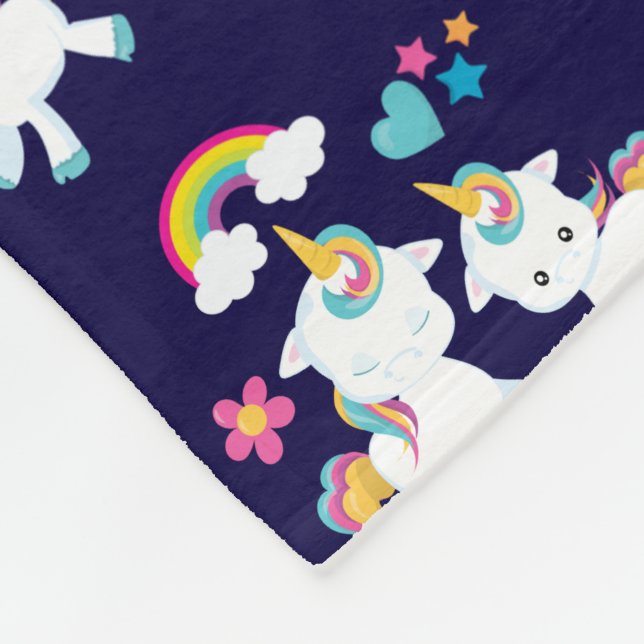 Cute Dancing Unicorns Magical Rainbow & Stars Fleece Blanket (Corner)