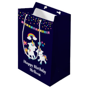 Cute Dancing Unicorns Magical Rainbow & Stars Medium Gift Bag