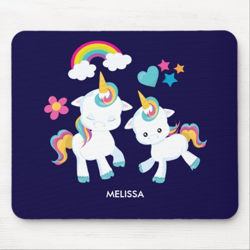 Cute Dancing Unicorns Magical Rainbow  Stars Mouse Pad