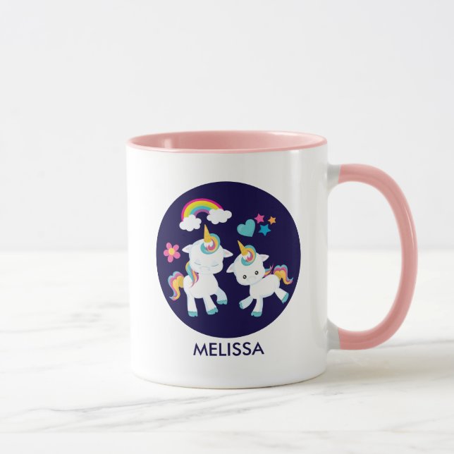 Cute Dancing Unicorns Magical Rainbow & Stars Mug (Right)