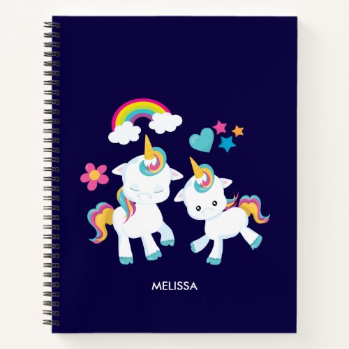 Cute Dancing Unicorns Magical Rainbow  Stars Notebook