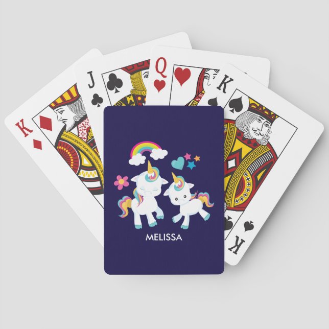 Cute Dancing Unicorns Magical Rainbow & Stars Poker Cards (Back)