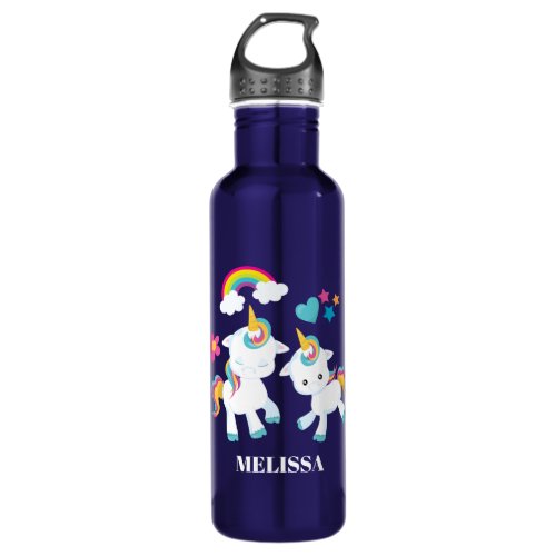 Cute Dancing Unicorns Magical Rainbow  Stars Stainless Steel Water Bottle