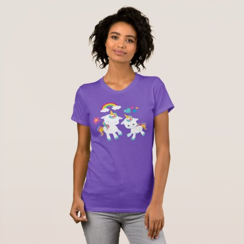 Cute Dancing Unicorns Magical Rainbow  Stars T_Shirt