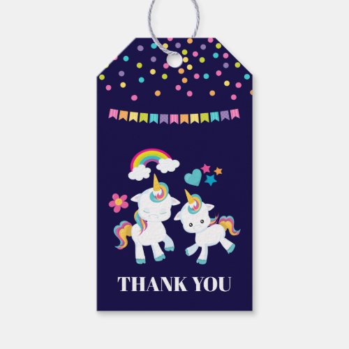 Cute Dancing Unicorns Magical Rainbow Thank You Gift Tags