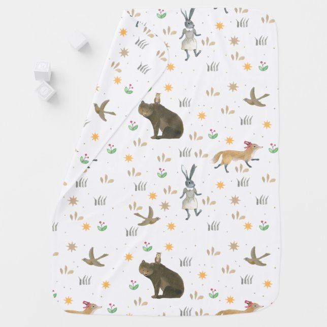 Cute Dancing Woodland Forest Animals Whimsical Baby Blanket (In Situ)