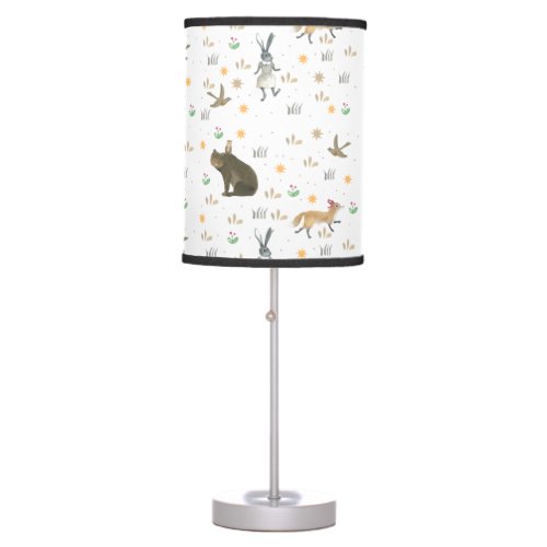 Cute Dancing Woodland Forest Animals Whimsical  Table Lamp