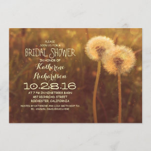 cute dandelion blossoms rustic bridal shower invitation