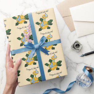 Cute Dandelion Butterflies Congratulations Yellow Wrapping Paper