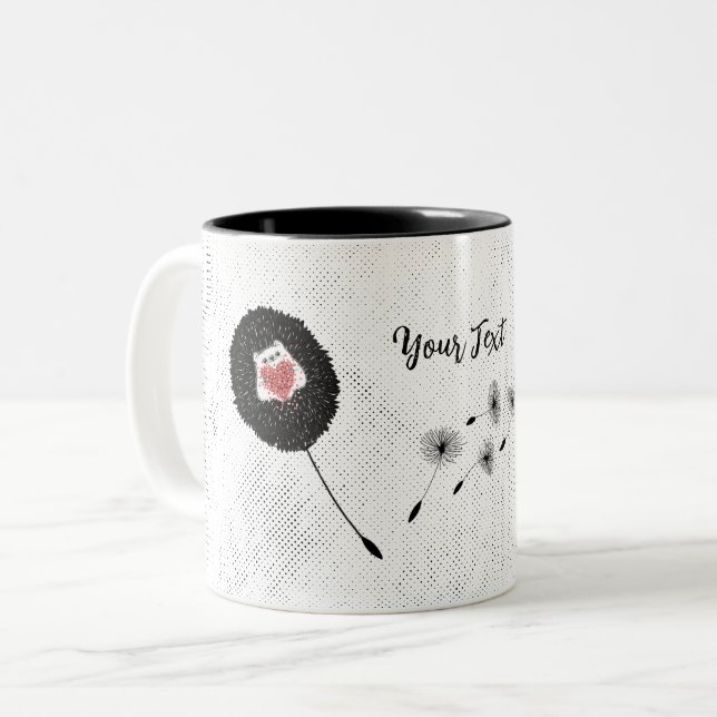 Cute Dandelion Hedgehog Heart Two-Tone Coffee Mug (Front Left)