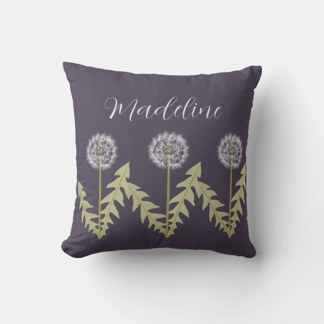 Cute Dandelion Name Purple Throw Pillow (Front)