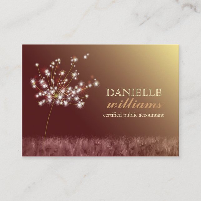 Cute Dandelions Brown + Gold Business Cards (Front)