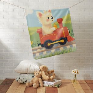 Cute Dandie Dinmont Terrier Puppy Toy Train Pastel Baby Blanket
