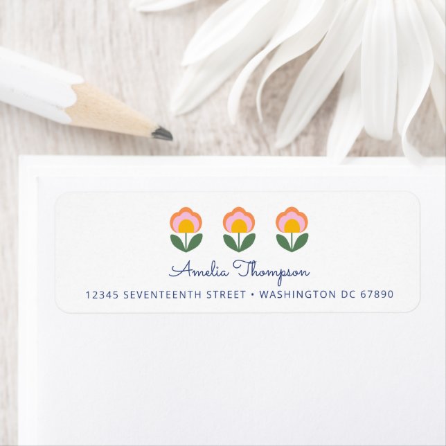 Cute Danish Flower in Blue Custom Return Address Label (Insitu)