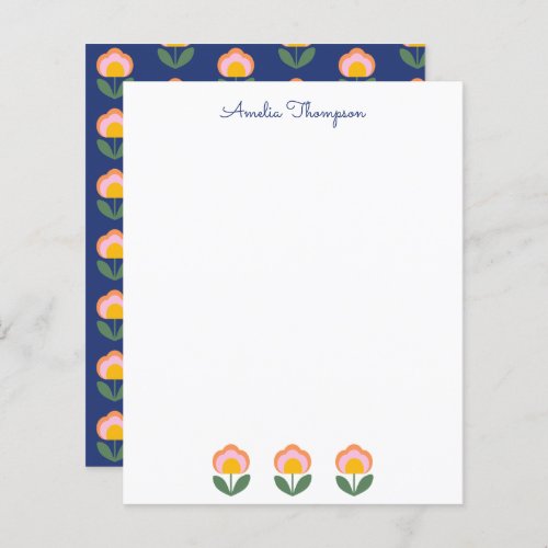 Cute Danish Flower in Blue Personalized Stationery