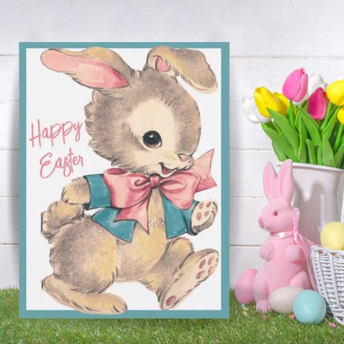 Cute Dapper Bunny Rabbit Vintage Happy Easter Holiday Postcard