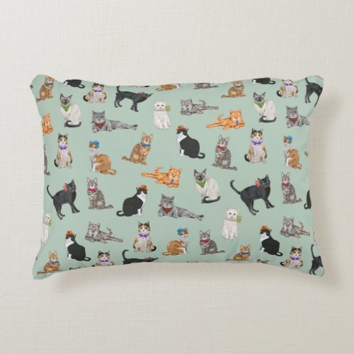 Cute Dapper Kitties Cat Pattern Accent Pillow