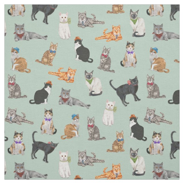 Cute Dapper Kitties Cat Pattern Fabric (Swatch)