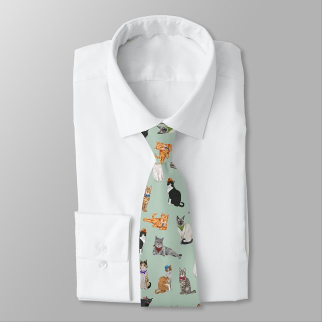 Cute Dapper Kitties Cat Pattern Neck Tie (Tied)