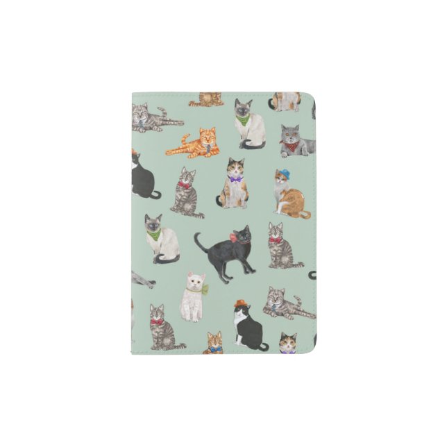 Cute Dapper Kitties Cat Pattern Passport Holder (Front)
