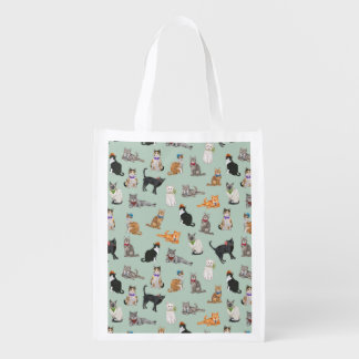 Cute Dapper Kitties Cat Pattern Reusable Grocery Bag