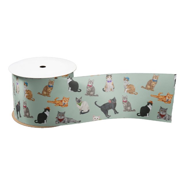 Cute Dapper Kitties Cat Pattern Satin Ribbon (Spool)