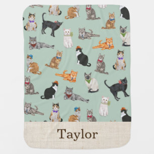 Cute Dapper Kitties Cat Pattern Swaddle Blanket