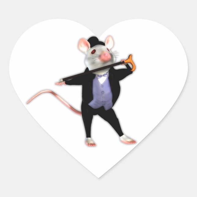 Cute Dapper Mouse, the Dancing Cartoon Mouse Heart Sticker (Front)