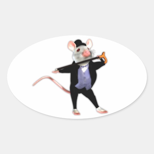 Cute Dapper Mouse, the Dancing Cartoon Mouse Oval Sticker (Front)