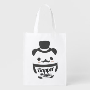 Cute Dapper Panda Wearing Top Hat Grocery Bag