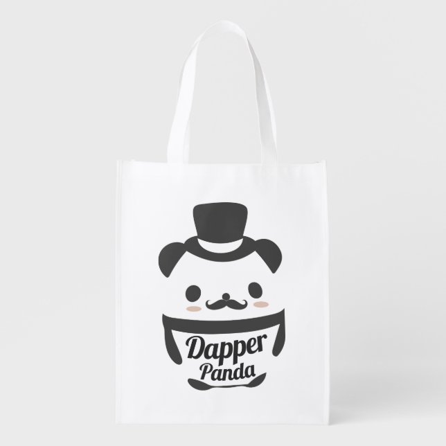 Cute Dapper Panda Wearing Top Hat Grocery Bag (Front)