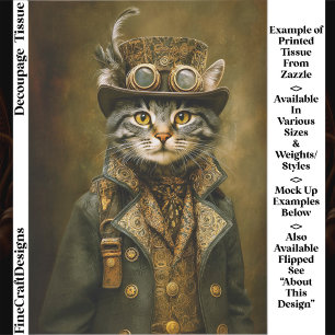 Cute Dapper Steampunk Tabby Cat ET7L Decoupage  Tissue Paper