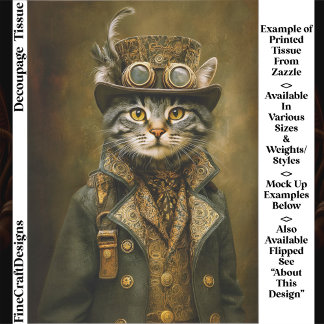 Cute Dapper Steampunk Tabby Cat ET7L Decoupage Tissue Paper