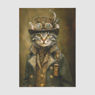 Cute Dapper Steampunk Tabby Cat ET7R Decoupage Tissue Paper