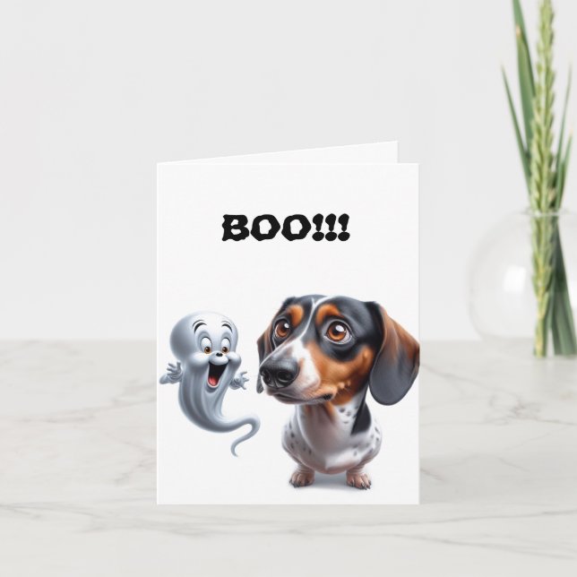 Cute Dapple Dachshund Halloween Card (Front)