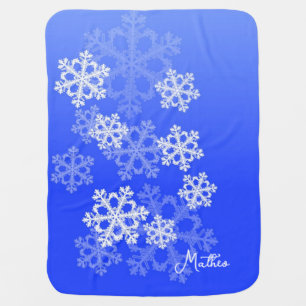 Cute dark blue and white Christmas snowflakes Baby Blanket