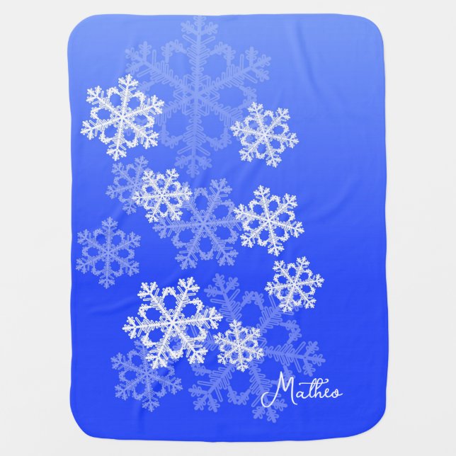 Cute dark blue and white Christmas snowflakes Baby Blanket (Front)