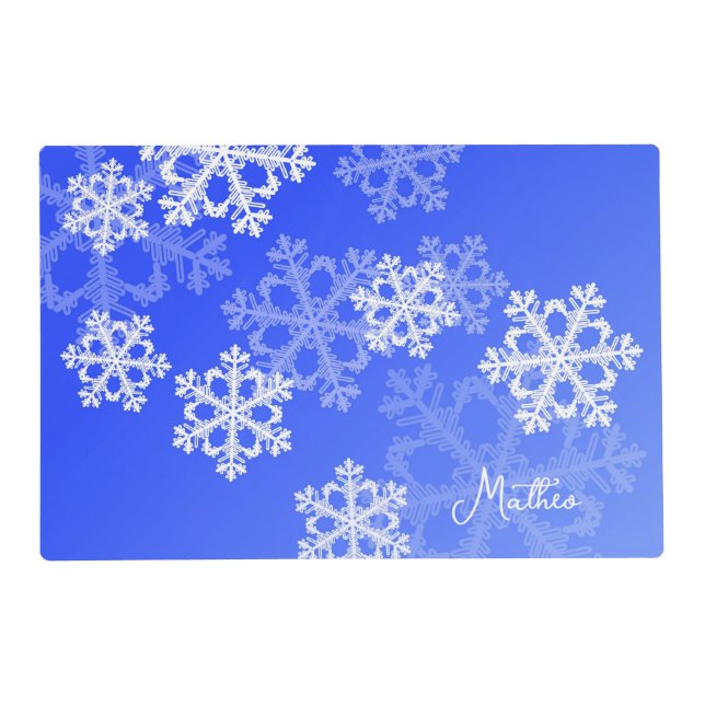Cute dark blue and white Christmas snowflakes Placemat (Front)