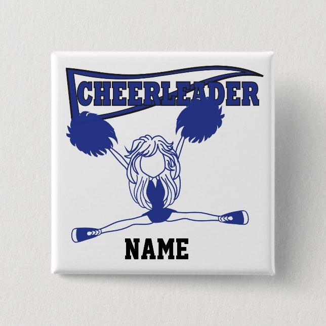 Cute Dark Blue Cheerleader Girl | DIY Name Button (Front)
