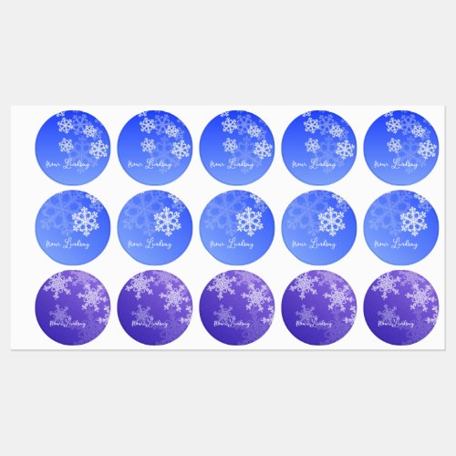 Cute dark blue Christmas snowflakes with a Name Kids Labels