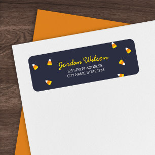 Cute Dark Blue Halloween Candy Corn Address Label
