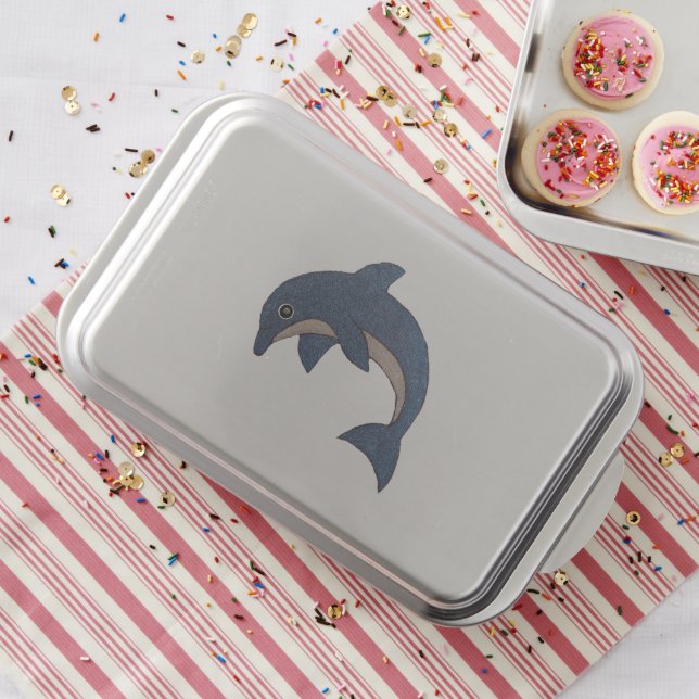 Cute Dark blue White Jumping Dolphin Glitter Look Cake Pan (In Situ)