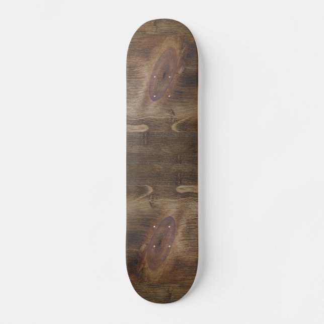 Cute Dark Brown Rustic Knotty Wood Look Background Skateboard Deck (Front)