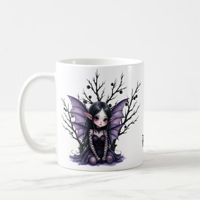 Cute Dark Fairy with Bat Wings Coffee Mug (Left)